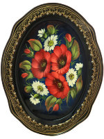 Поднос с росписью "Маки, ромашки на синем" 33*23 см, арт. А-4.5