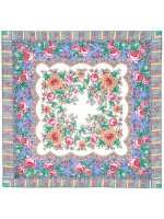 Платок павлопосадский из шерсти "Аленушка" с осыпкой (оверлоком) 1347-4, 89х89 см