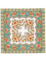 Платок павлопосадский из шерсти "Аленушка" с осыпкой (оверлоком) 1347-3, 89х89 см