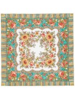 Платок павлопосадский из шерсти "Аленушка" с осыпкой (оверлоком) 1347-3, 89х89 см