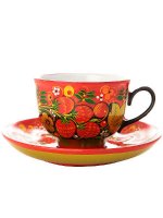 Чашка с блюдцем "Красный фон. Хохлома классическая"