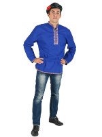 Мужская косоворотка хлопковая синяя 3XL-5XL