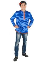 Мужская косоворотка атласная синяя 3XL-5XL