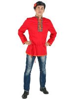 Мужская косоворотка хлопковая красная 3XL-5XL