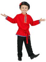 Детская косоворотка льняная красная 1-6 лет