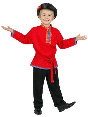 Детская косоворотка льняная красная 1-6 лет