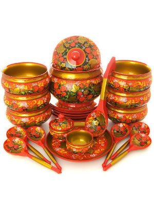 Набор для супа "Клубника на красном фоне" 22 предмета