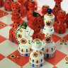 Шахматы деревянные с росписью Дымковская игрушка, Орловские