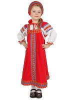 Русский народный костюм для девочки "Дуняша" хлопковый красный сарафан 7-12 лет