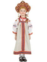 Русский народный костюм детский "Забава" льняной бежевый сарафан 1-6 лет