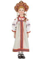 Русский народный костюм детский "Забава" льняной бежевый сарафан 1-6 лет