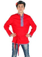 Мужская косоворотка льняная красная XS-XXL
