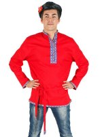 Мужская косоворотка льняная красная XS-XXL