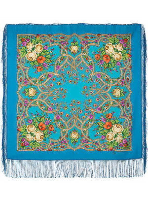 Шерстяной Павлопосадский платок "Марья-искусница", 89х89 см, арт. 1606-13