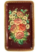 Поднос прямоугольный "Пионы и ромашки" малый, арт. 8159