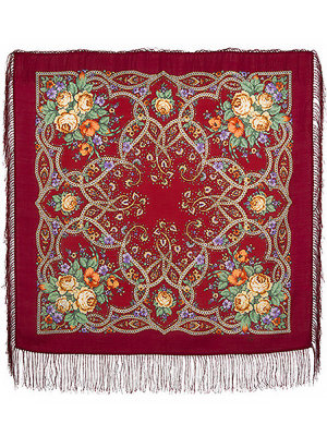 Шерстяной Павлопосадский платок "Марья-искусница", 89х89 см, арт. 1606-5
