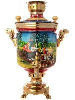 Угольный самовар с росписью "Тройка летняя" 5 литров